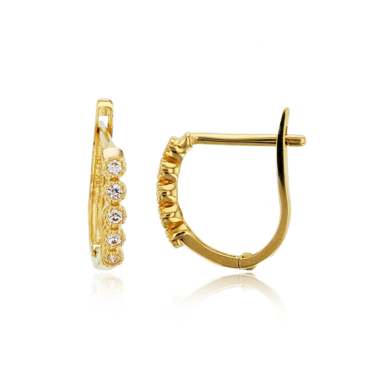 10K Yellow Gold Rnd CZ Milgraine Bezel Huggie Earrings