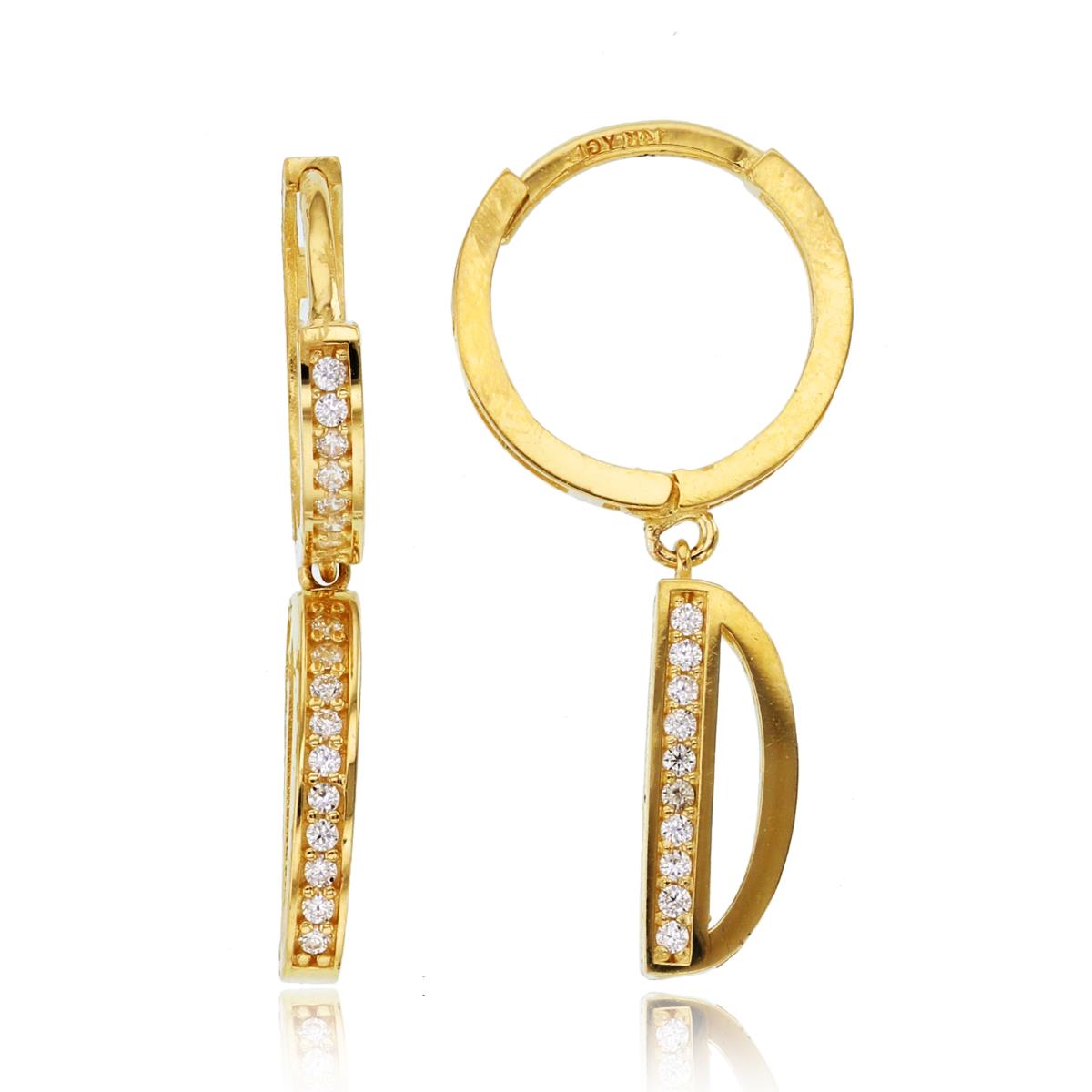 10K Yellow Gold 3-Sides CZ Bar Dangling on Huggie Earrings