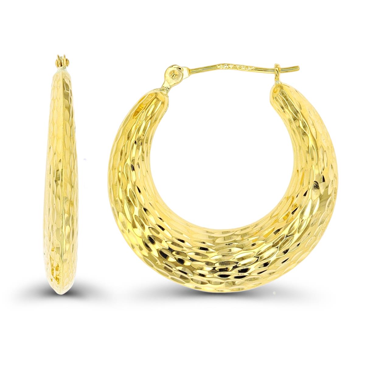 14K Yellow Gold Diamond Cut Fancy Round Hoop Earring