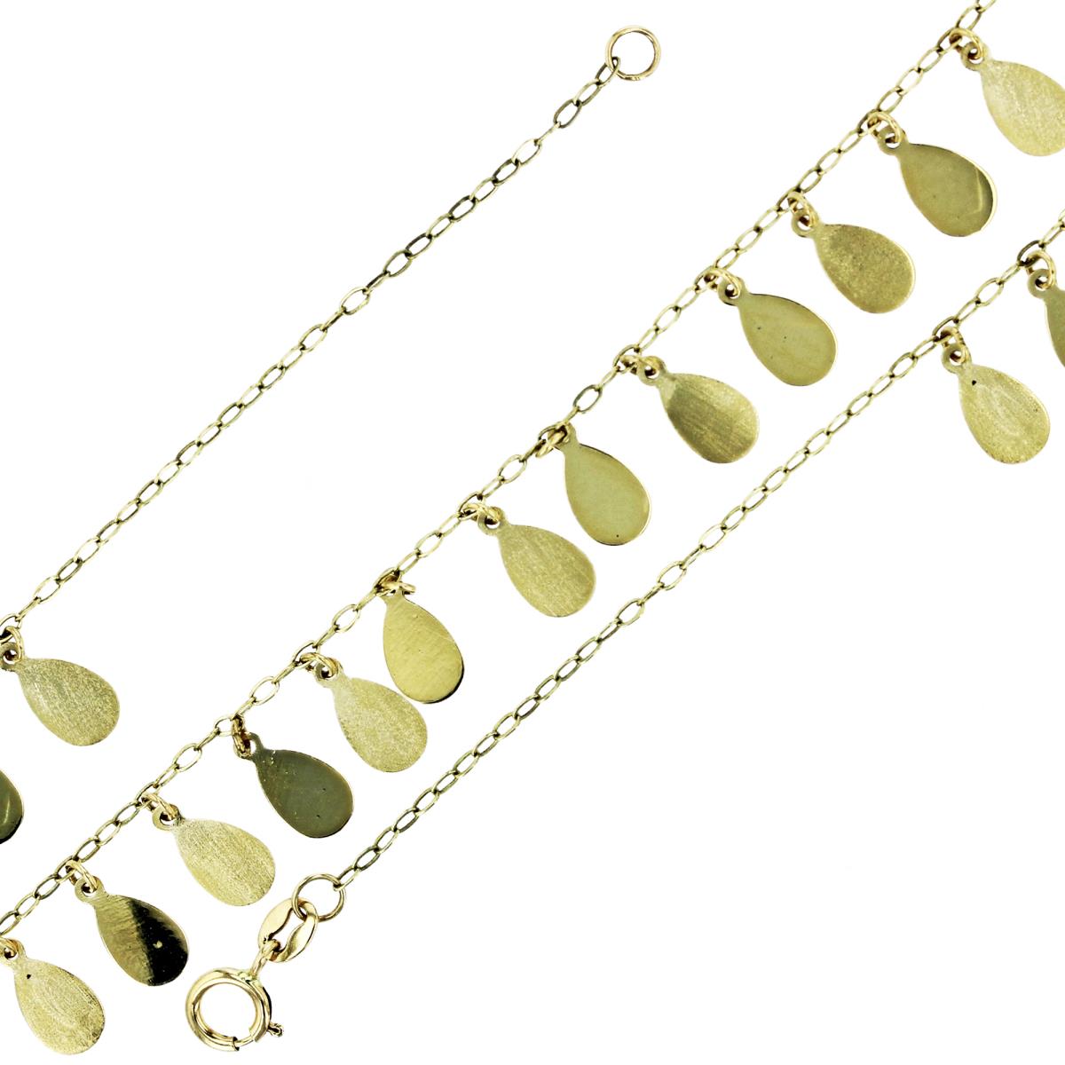 14K Yellow Gold Polished Pear Dangling 7" Bracelet