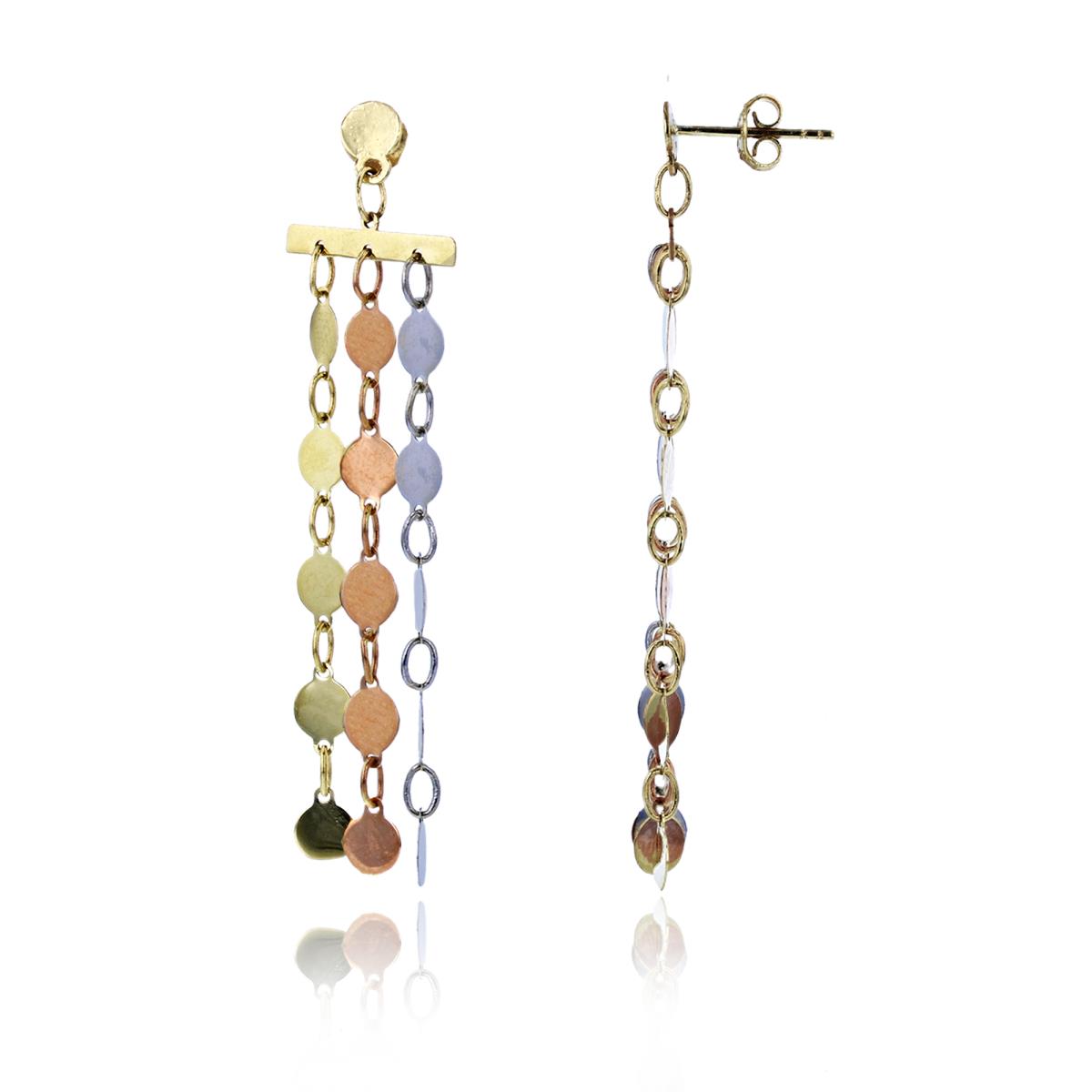 14K Tri-Color Gold Polished Coins 3-Row Dangling Earring