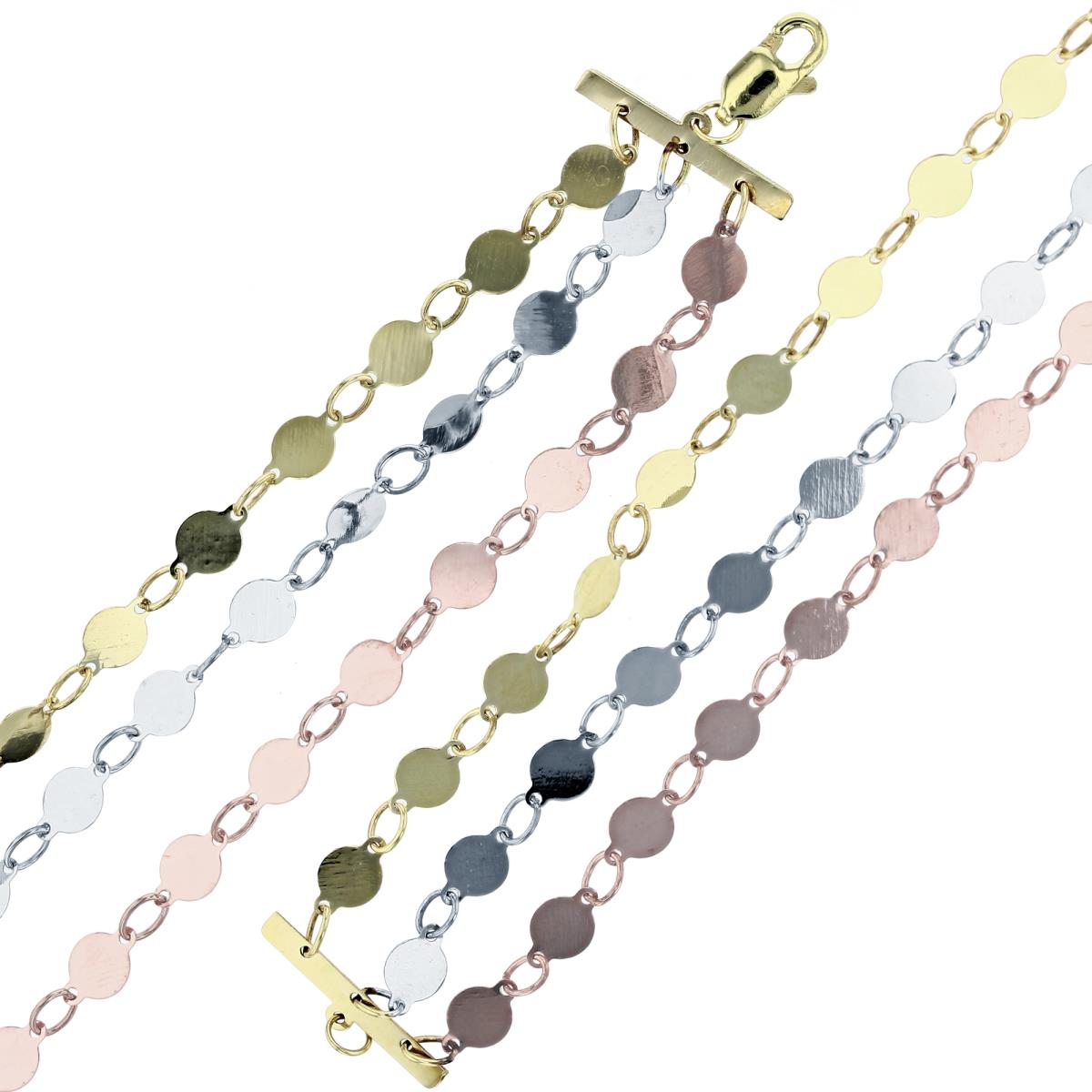 14K Tri-Color Gold 3-Row Polished Coins 7" Bracelet