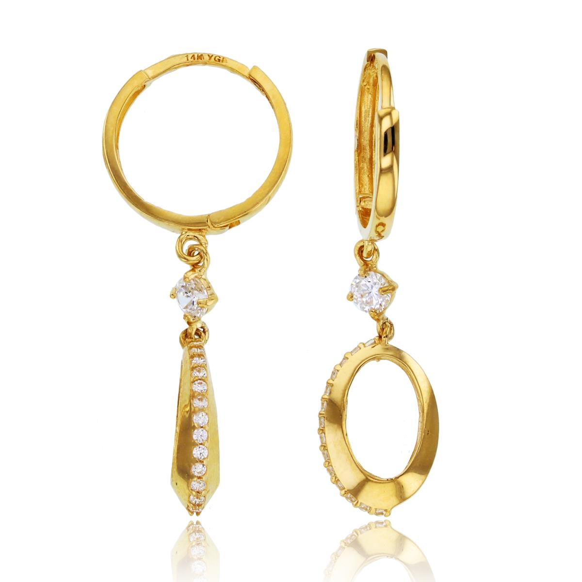10K Yellow Gold Rnd CZ Open Oval Dangling on Huggie Earrings