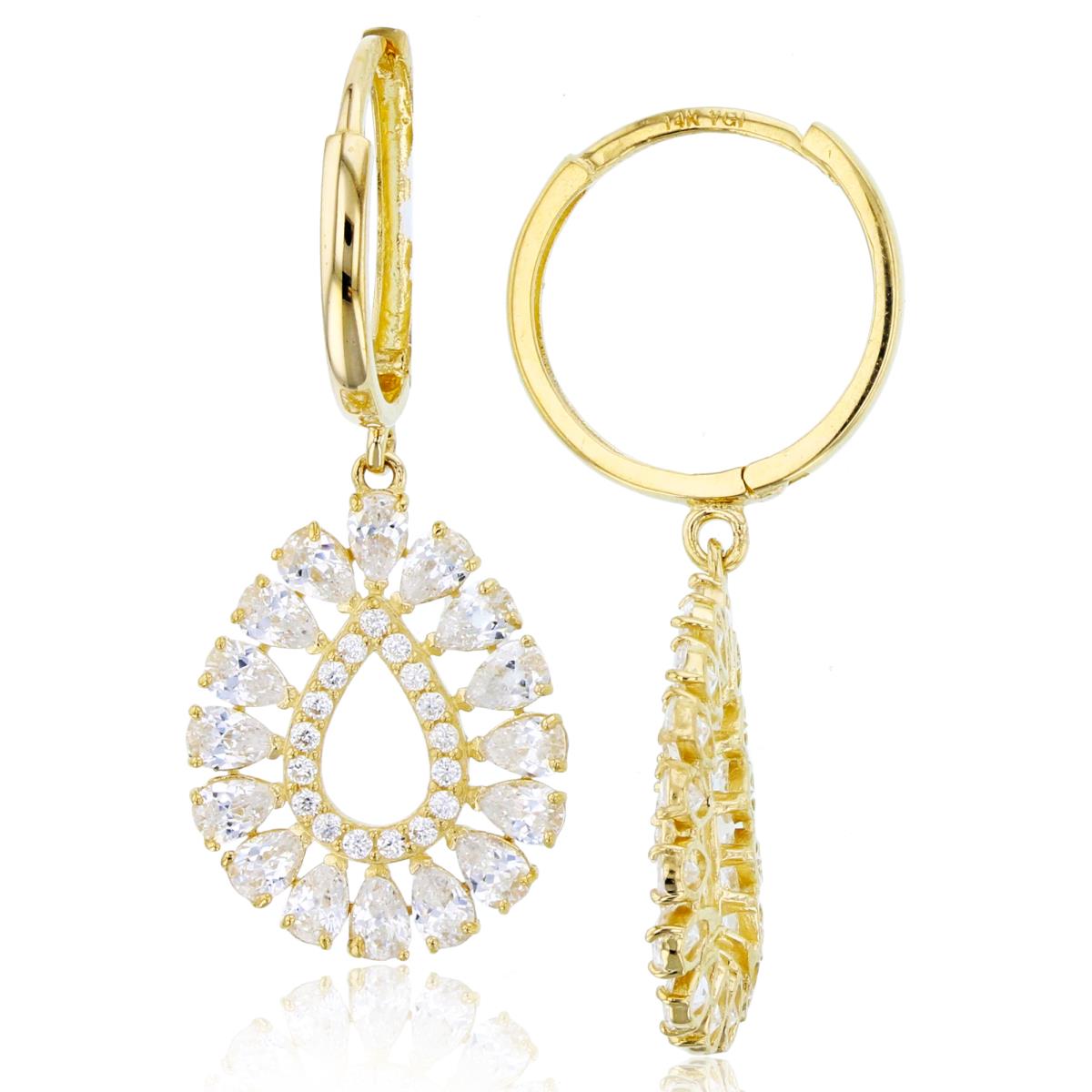 10K Yellow Gold CZ Scattered PS-shape Drop Dangling on Huggie Earrings