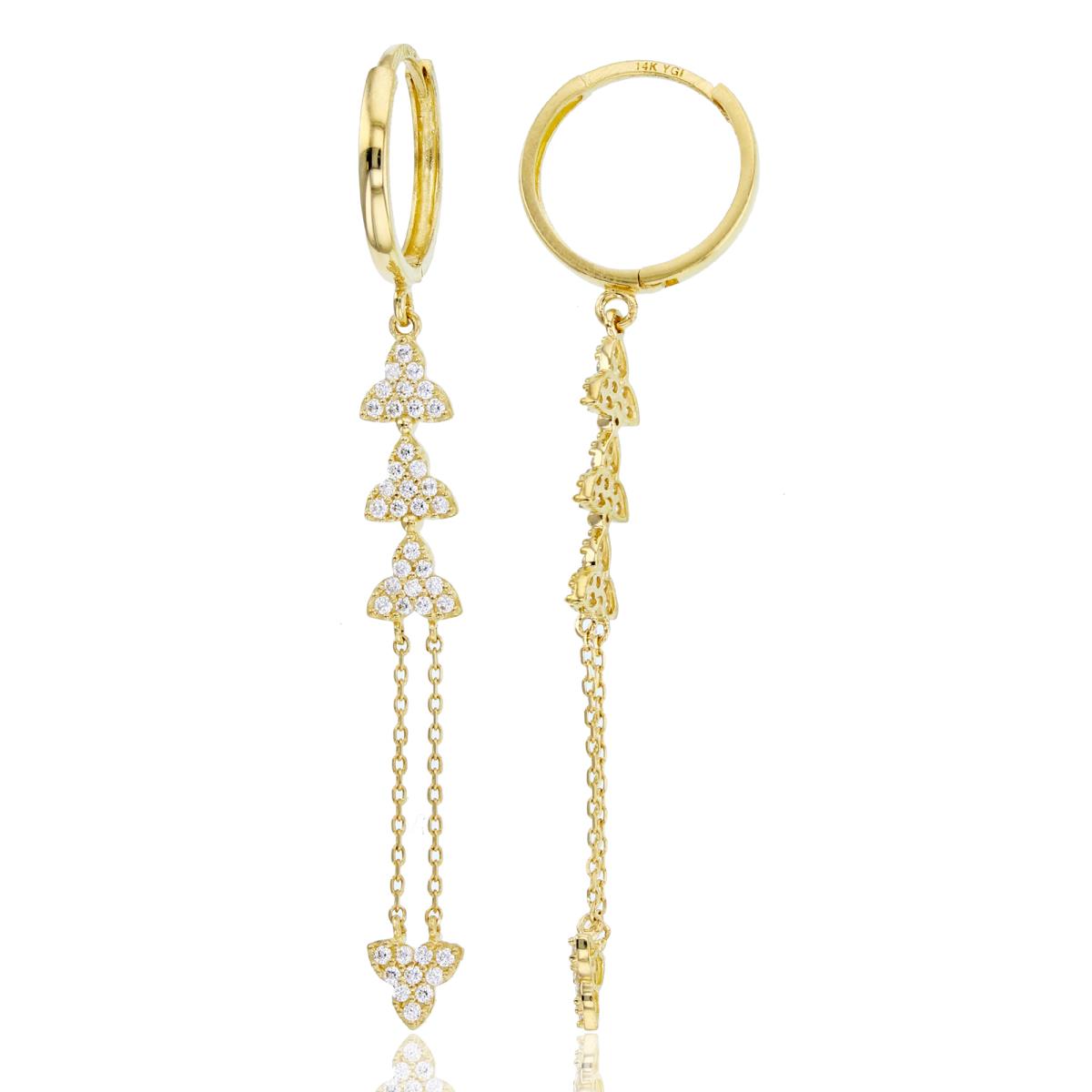 10K Yellow Gold Rnd CZ Triangles Dangling on Huggie Top Earrings