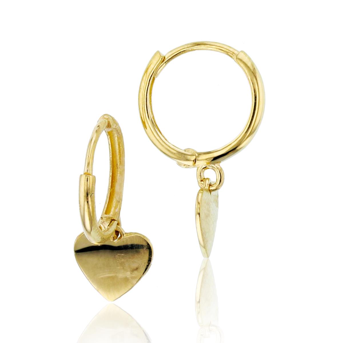 10K Yellow Gold High Polished Heart Dangling on Huggie Earrings