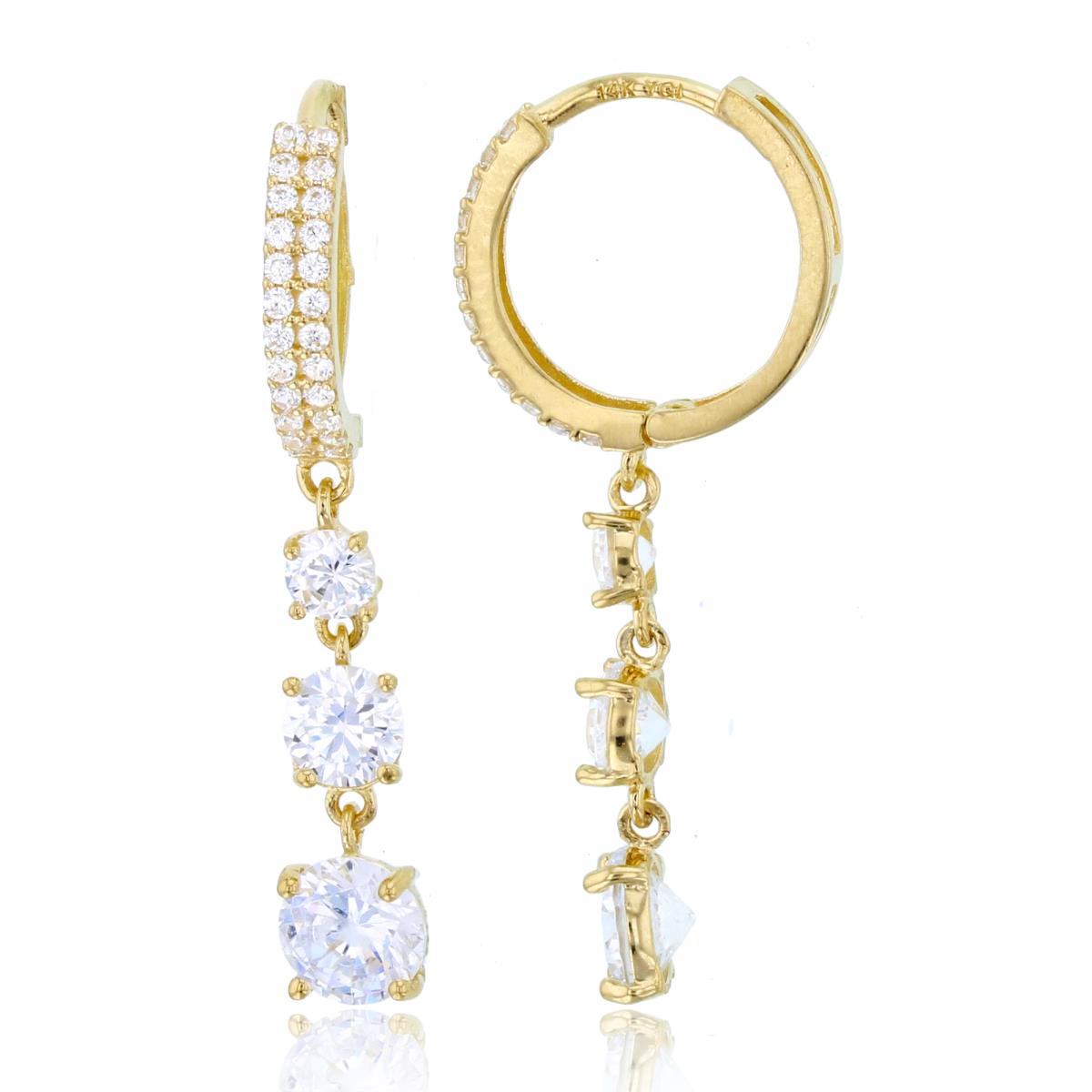 10K Yellow Gold Graduated Rnd CZ Dangling on Huggie Earrings