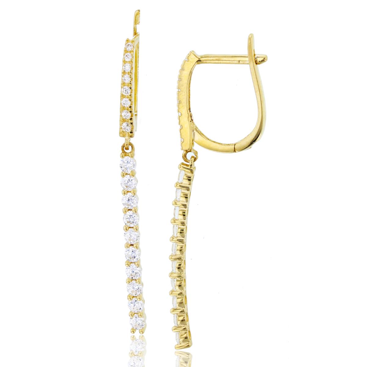 10K Yellow Gold Graduated Vertical Rnd CZ Row Dangling on Huggie Earrings