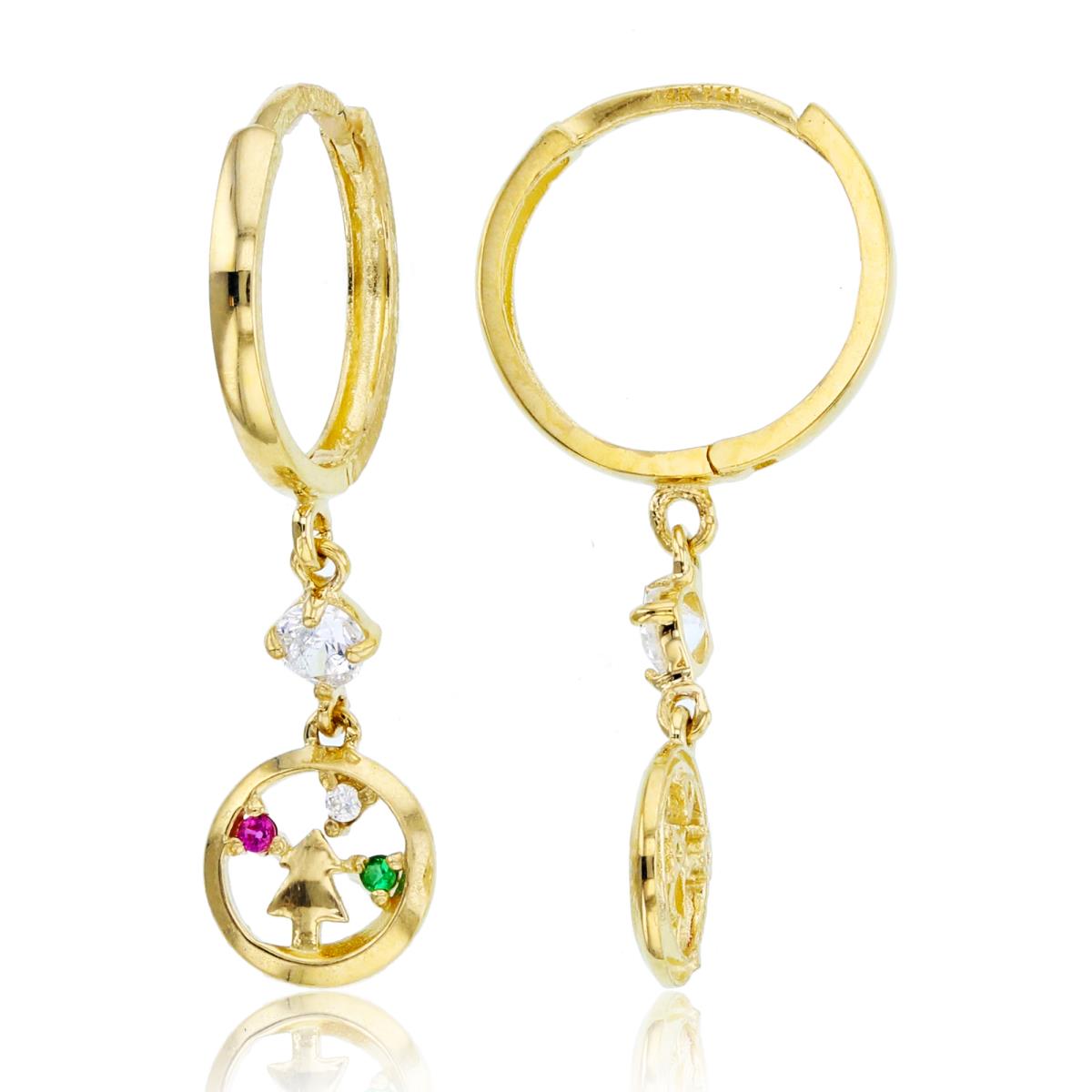 10K Yellow Gold Rnd Multicolor CZ Open Circle Dangling on Huggie Earrings