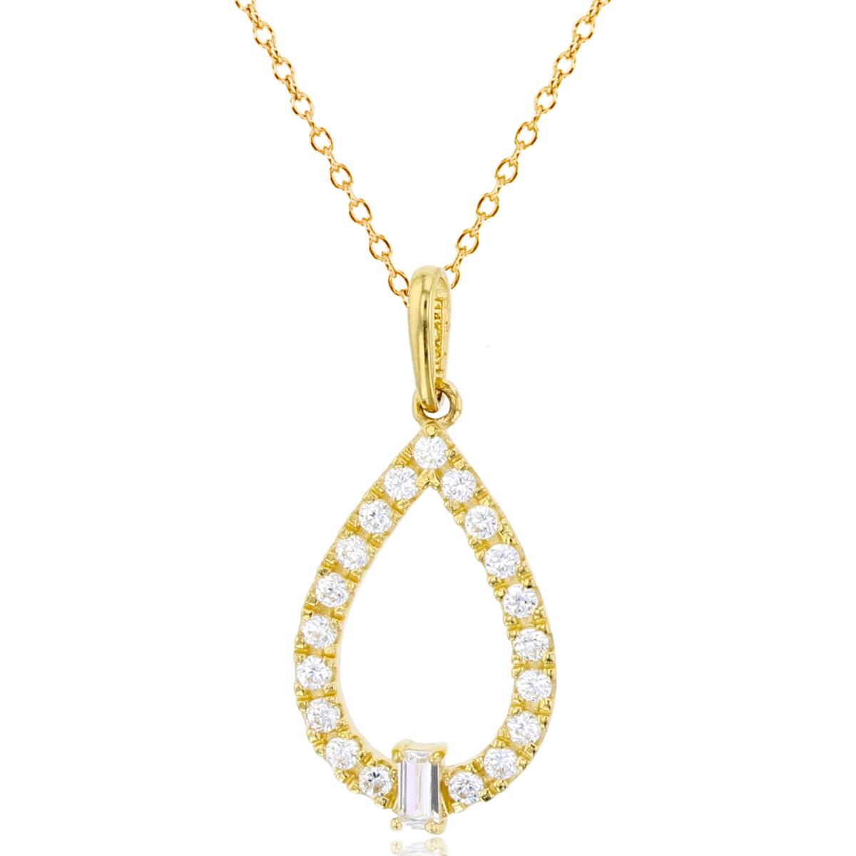 10K Yellow Gold SB & Rnd CZ Open Pear Shape 18"Necklace