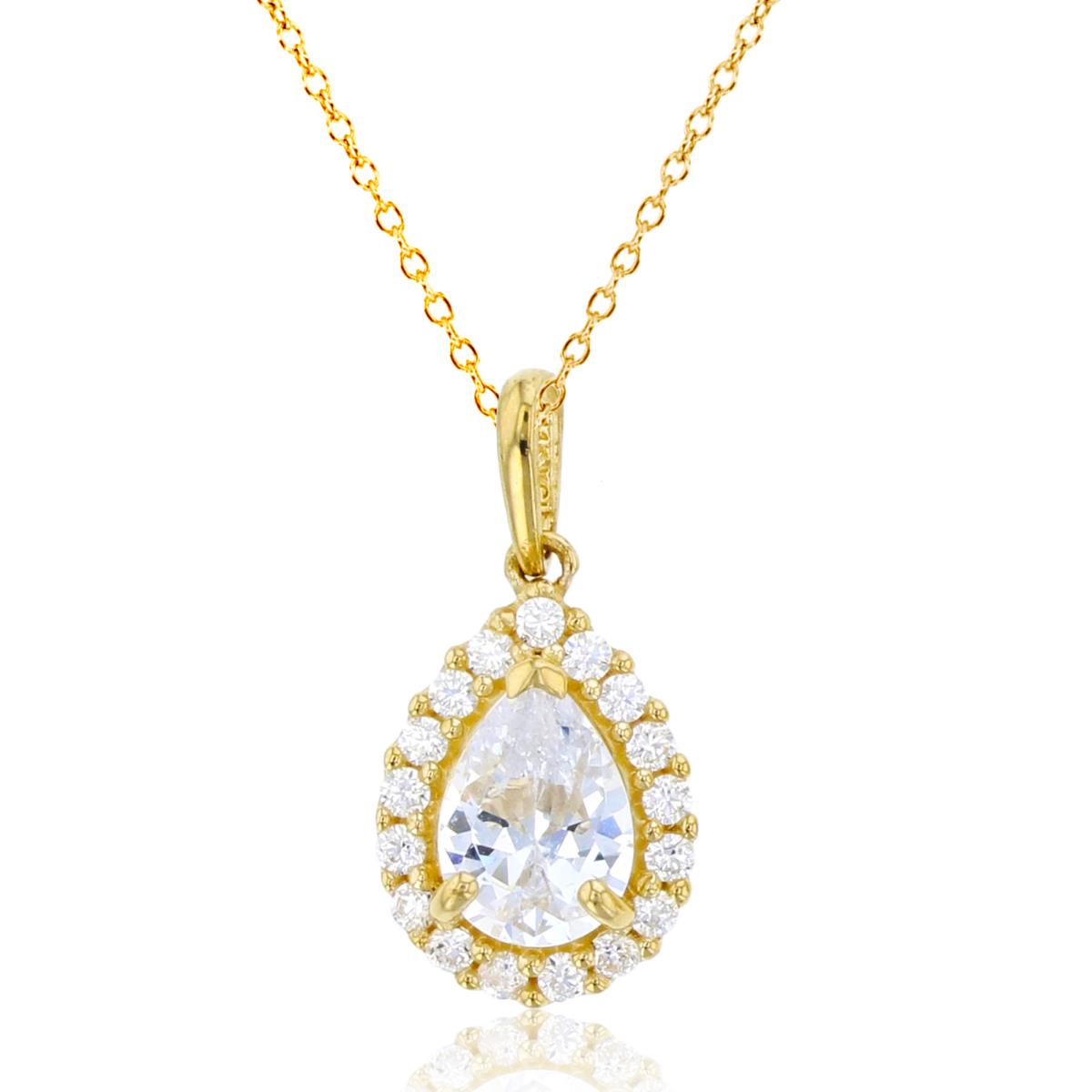 10K Yellow Gold 7x5mm PS & Rnd CZ Pear Shape Halo 18"Necklace