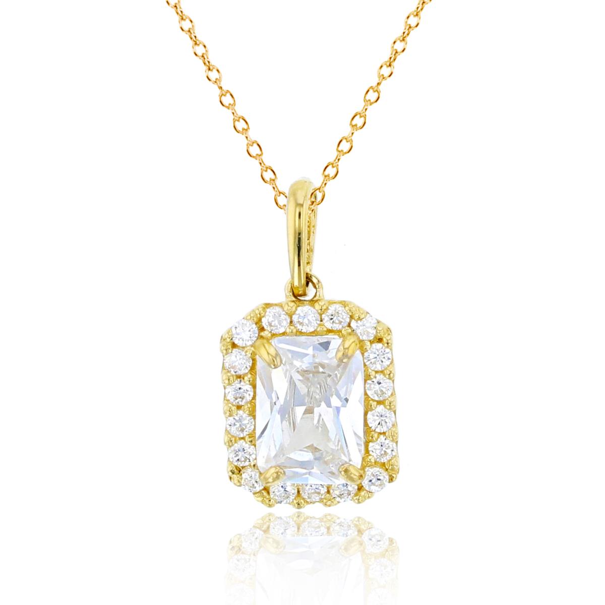 10K Yellow Gold 7x5mm EC & Rnd CZ Cushion Halo 18"Necklace