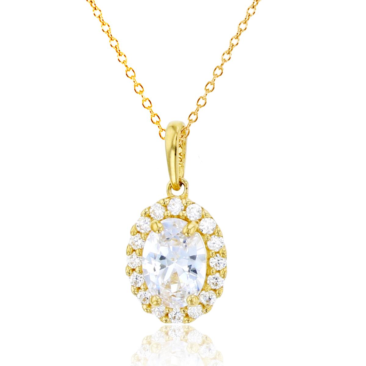 10K Yellow Gold 7x5mm Ov & Rnd CZ Oval Halo 18"Necklace