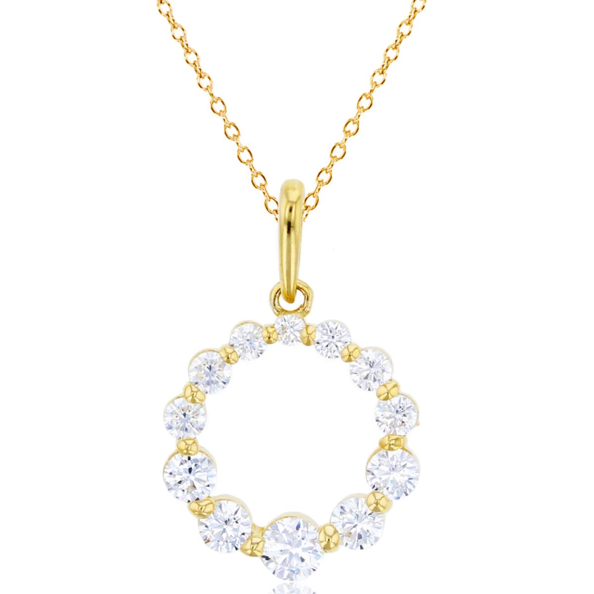 10K Yellow Gold Graduated Rnd CZ Open Circle 18"Necklace
