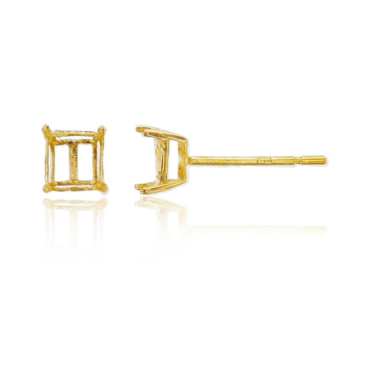 10K Yellow Gold 4mm Square Basket Stud Earrings-1PR. No stones.