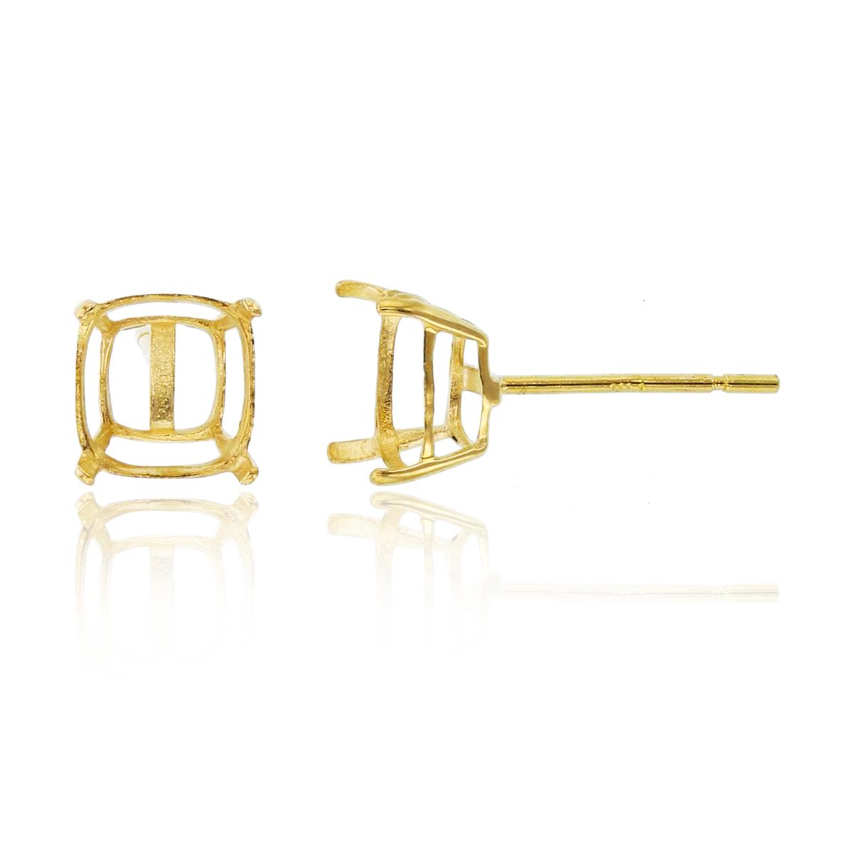 10K Yellow Gold 6x6mm Cushion Basket Stud Earrings-1PR. No stones.