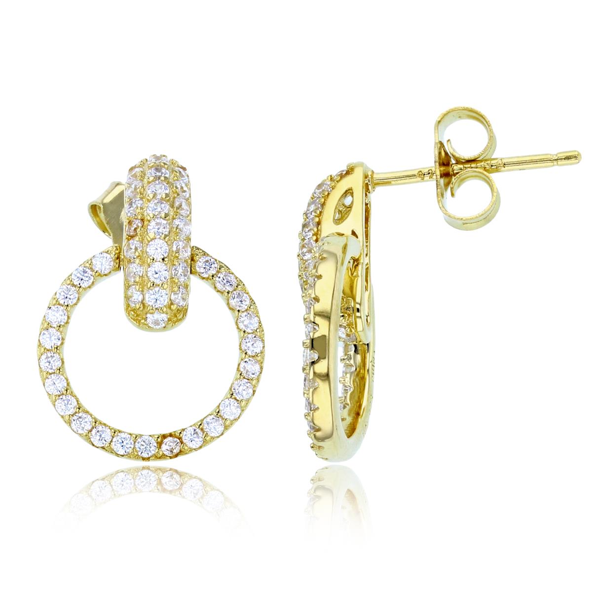 Sterling Silver Yellow Rnd CZ Open Circle Dangling on Bar Earrings