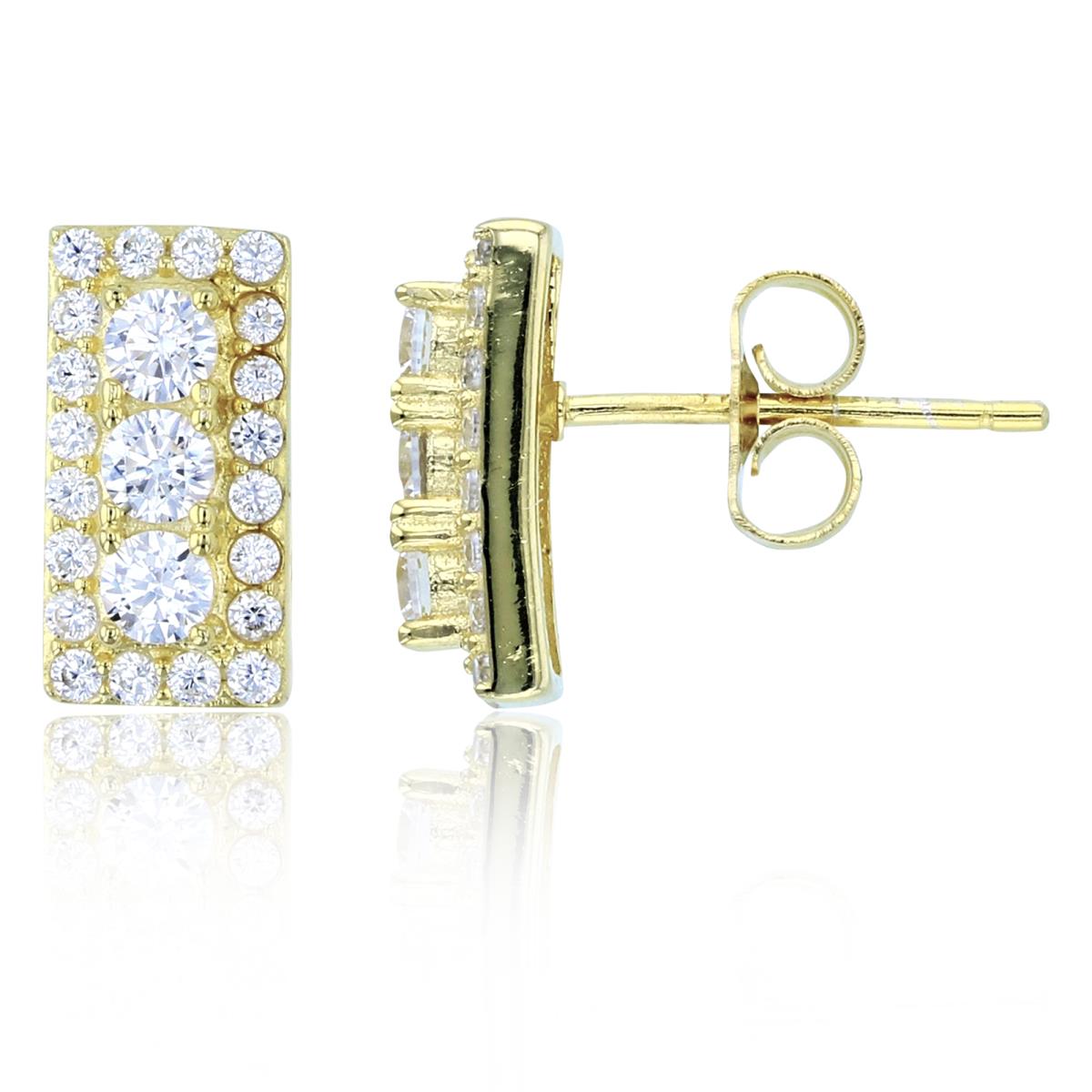 Sterling Silver Yellow Rnd CZ Center Row Rectangle Studs