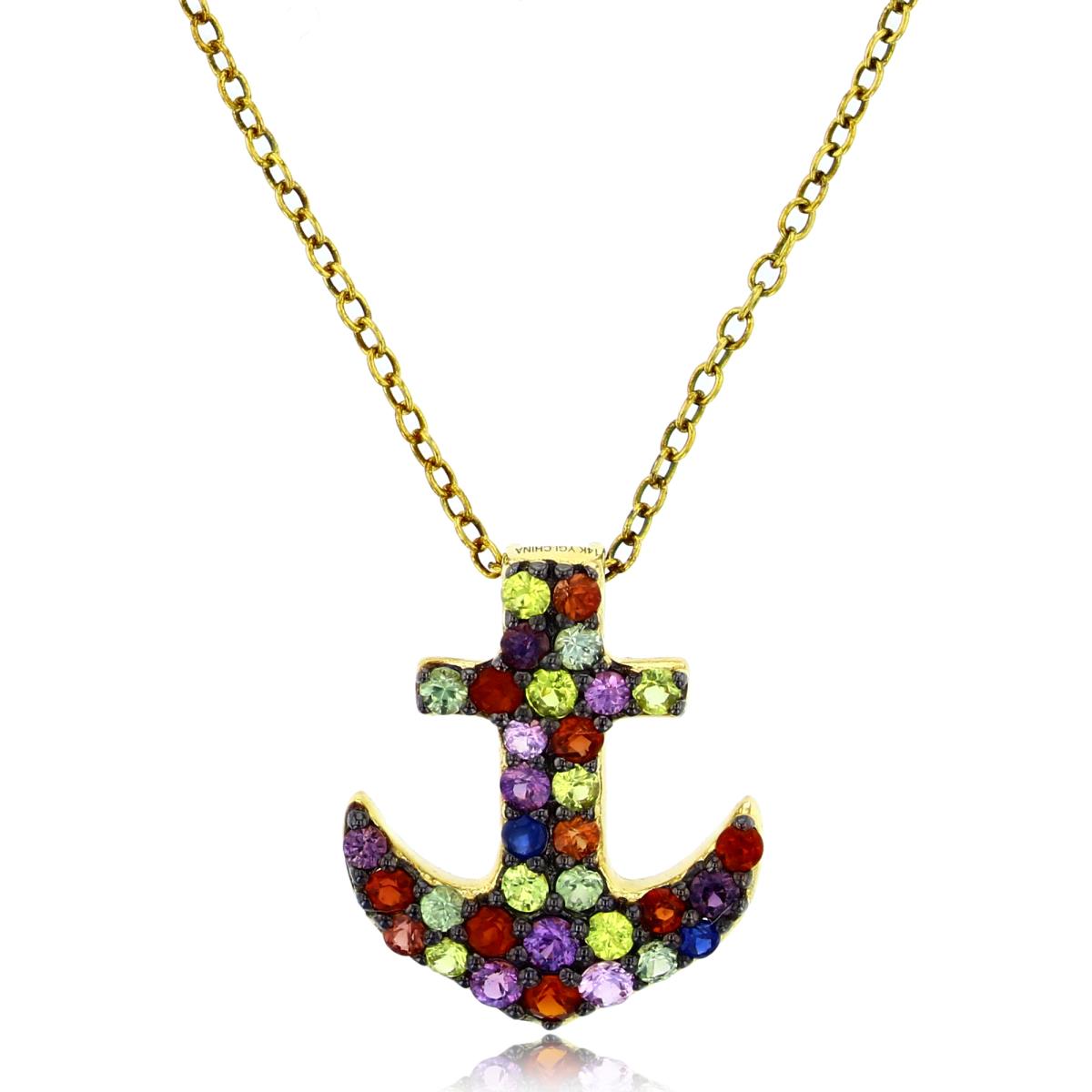14K Yellow Gold Rd Multi-Sapphire Anchor 18" Necklace