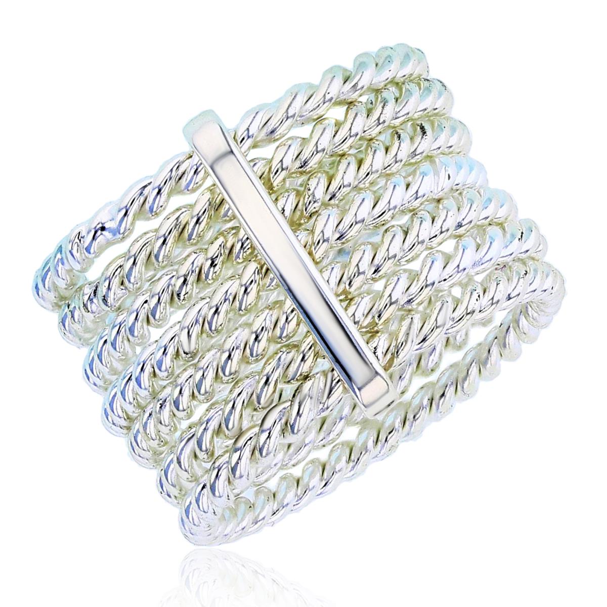 Sterling Silver Silver Plated E-Coated 7 Row Attached Twisted Fashion Ring