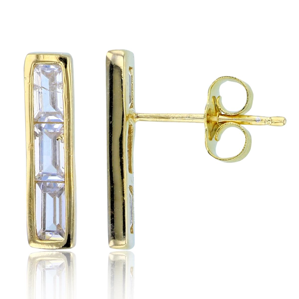 Sterling Silver+1Micron Yellow Gold 4.5x2mm SB CZ Channel Bar Studs