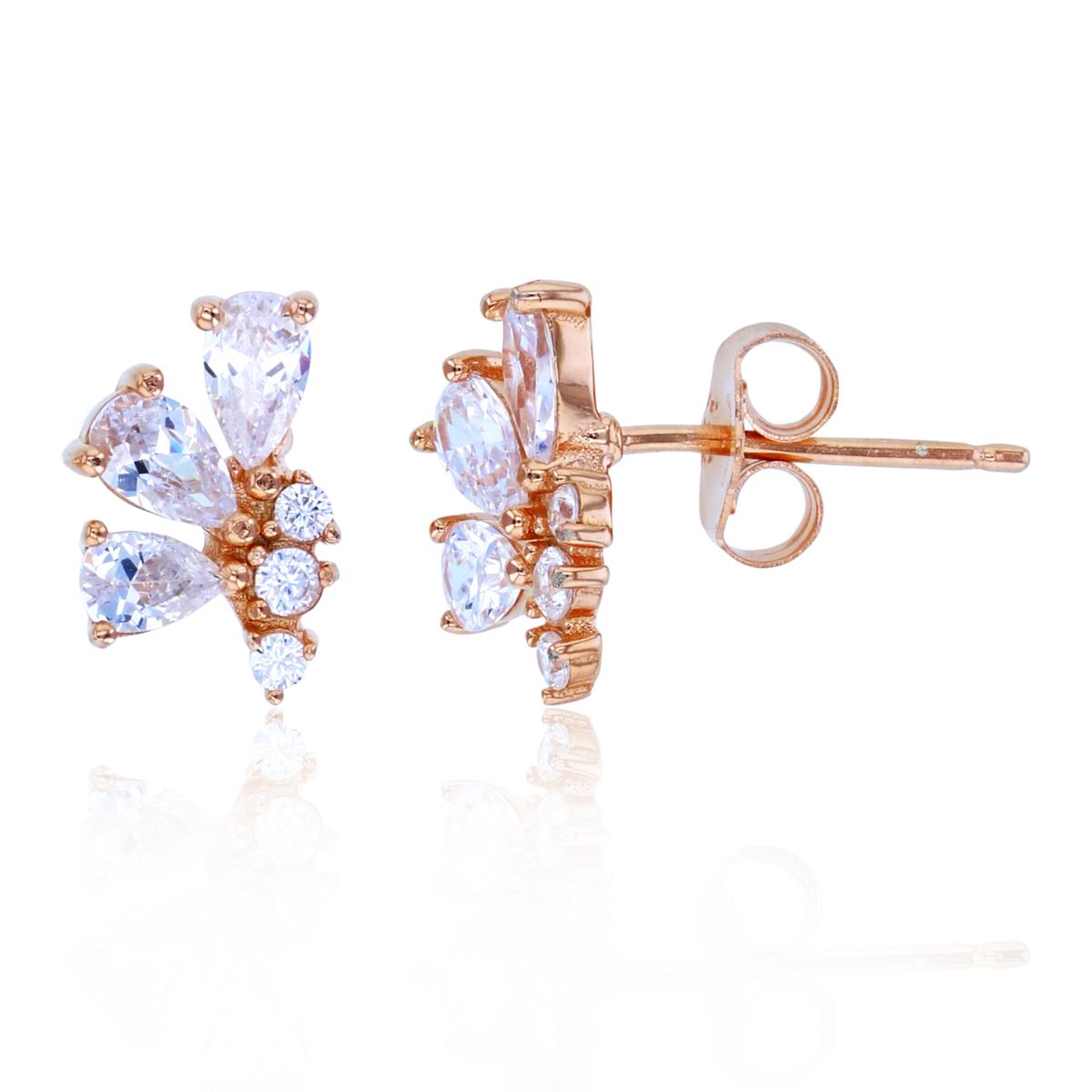 Sterling Silver+1Micron Rose Gold PS & Rnd White CZ Flower Studs