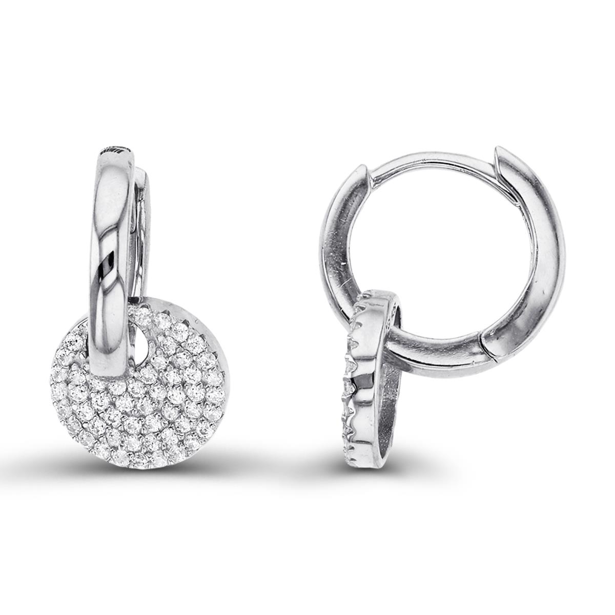 Sterling Silver Rhodium Rnd CZ Micropave Circle Movable in Huggie Earrings