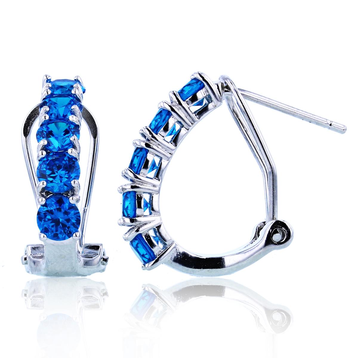 Sterling Silver Rhodium 3.75mm Rnd Dark Blue CZ Row J-Hoop Earrings