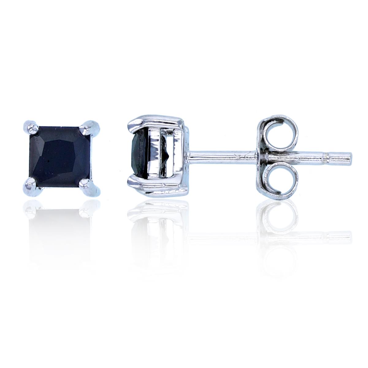 Sterling Silver Rhodium 4mm Square Black Spinel Stud Earring