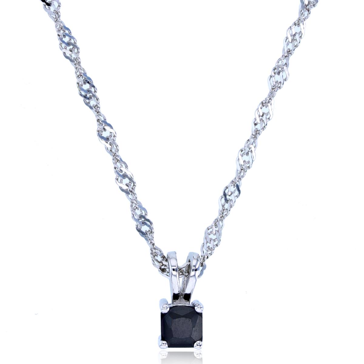 Sterling Silver Rhodium 4mm Square Black Spinel 18"+2" Singapore Chain Necklace