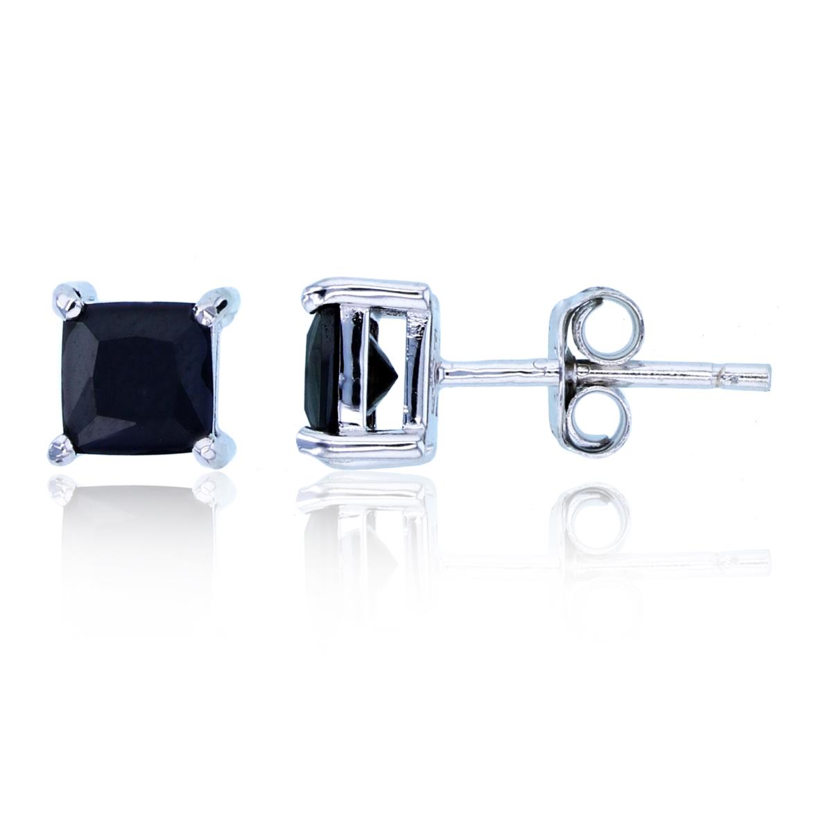 Sterling Silver Rhodium 5mm Square Black Spinel Stud Earring