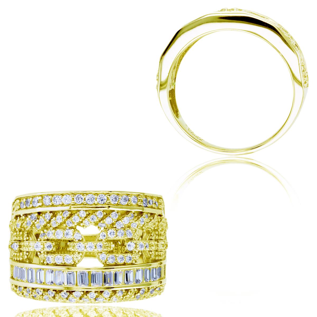 Sterling Silver Yellow SB & Rnd CZ Wide Ornament Band