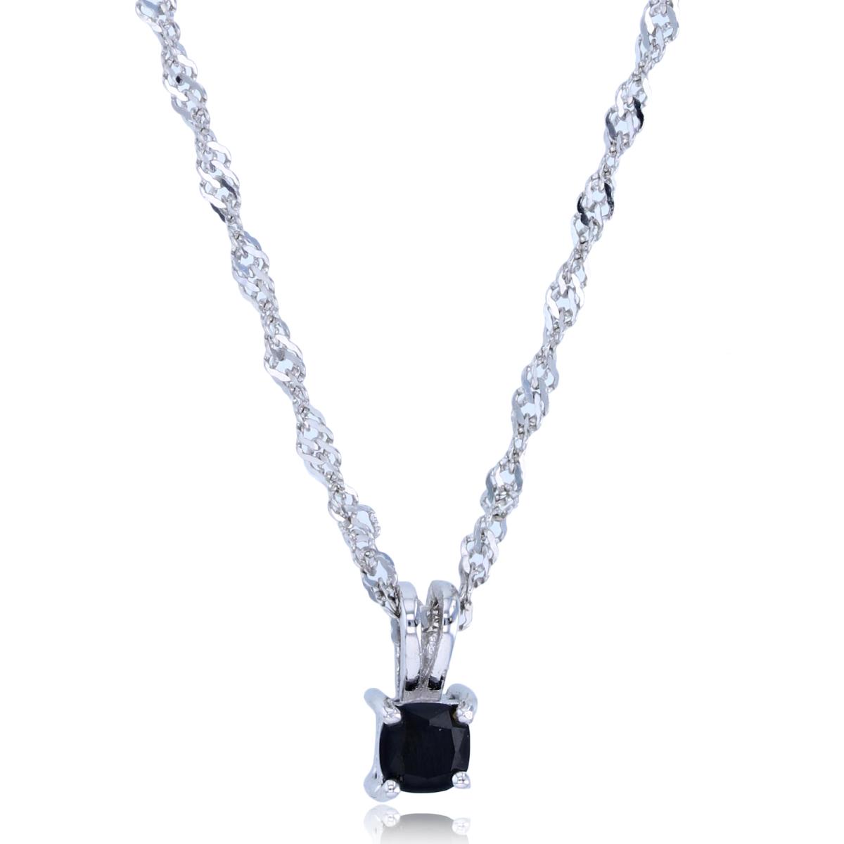 Sterling Silver Rhodium 4mm Cushion Black Spinel 18"+2" Singapore Necklace