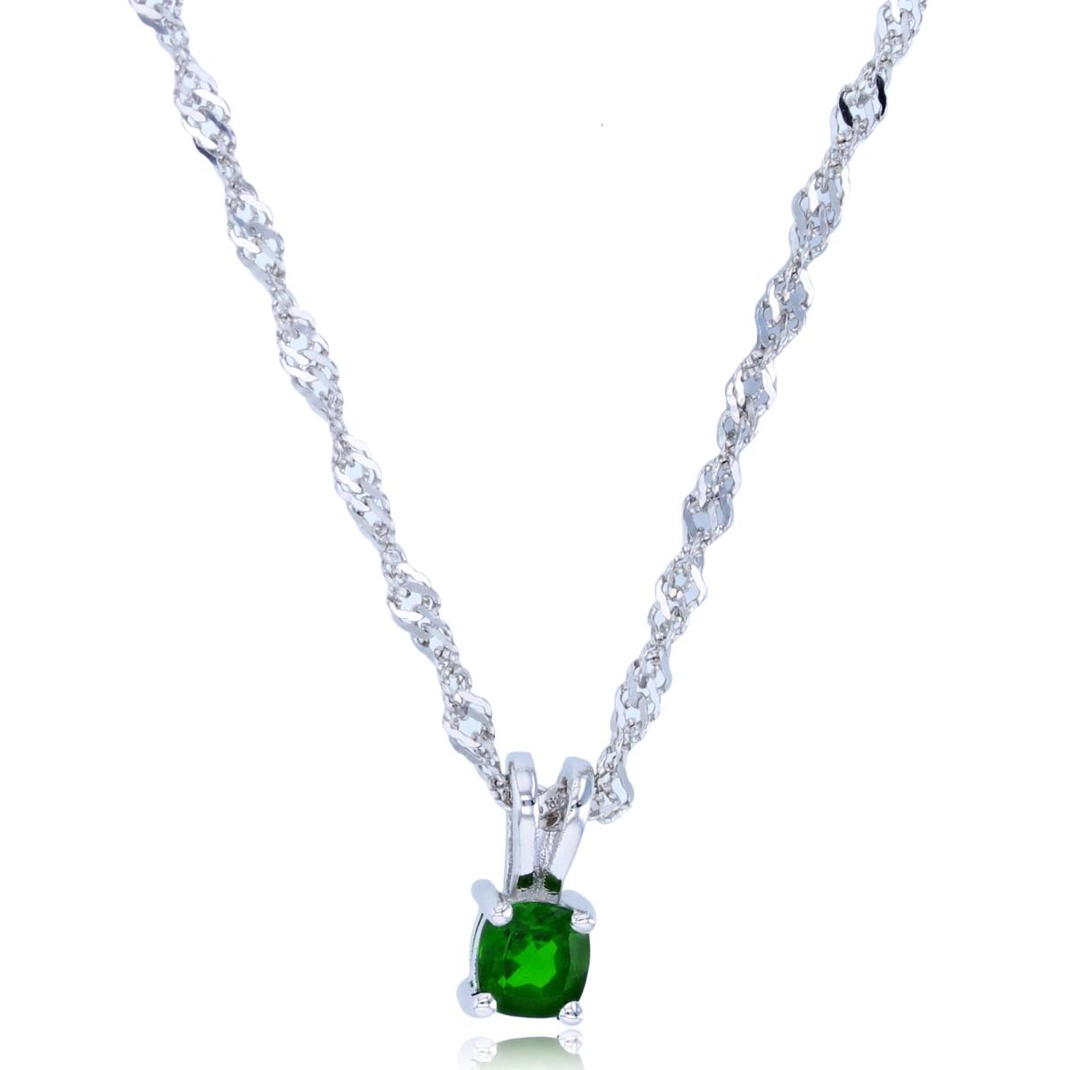 Sterling Silver Rhodium 4mm Cushion Chrome Diopside 18"+2" Singapore Necklace