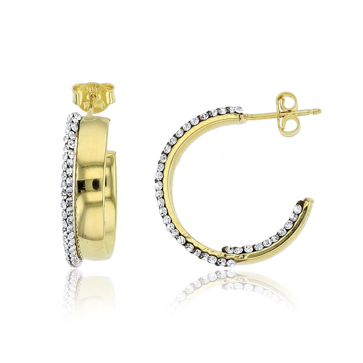 14K Two-Tone Gold Crystal 24X6mm Open Hoop Earrings