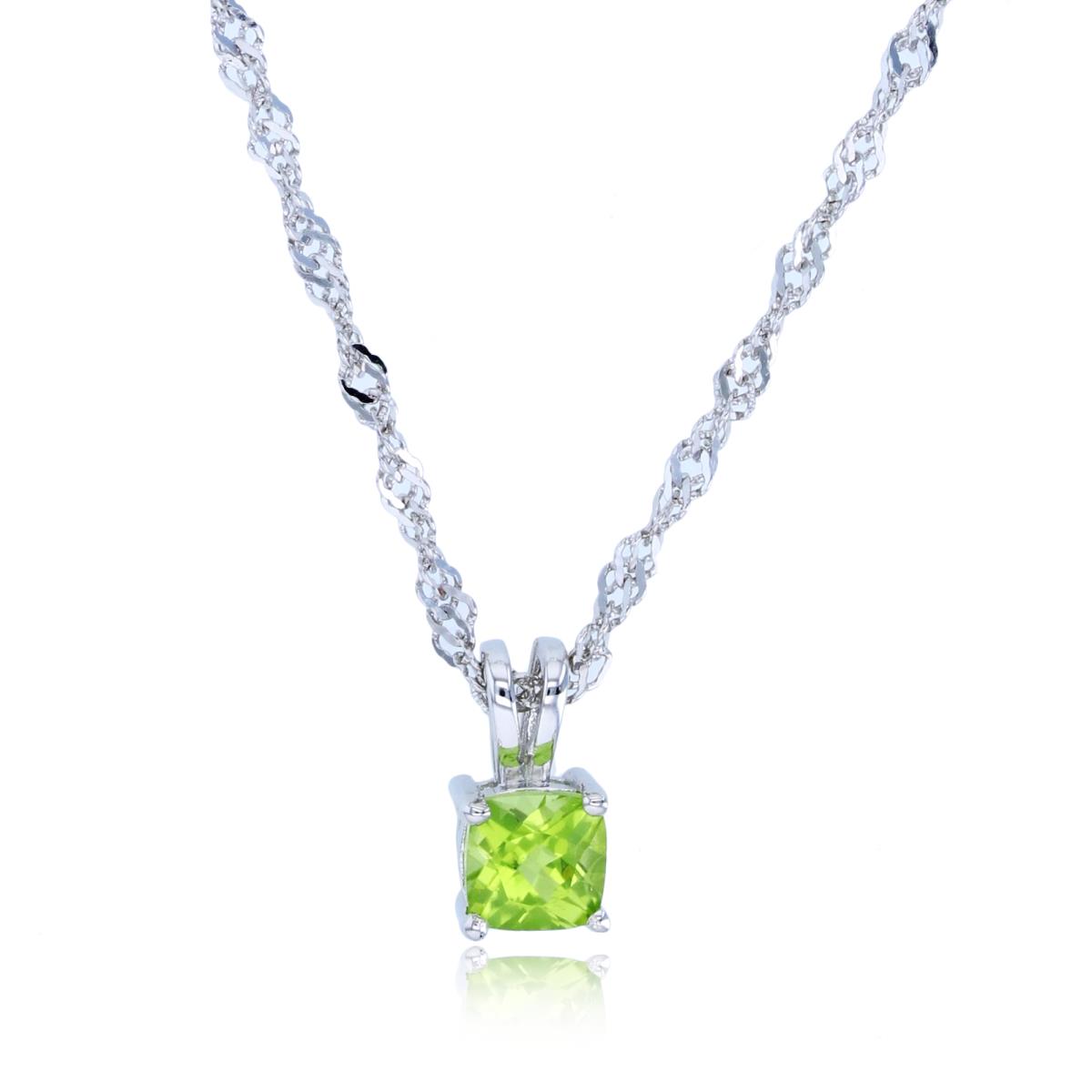 Sterling Silver Rhodium 5mm Cushion Peridot 18"+2" Spinel Necklace