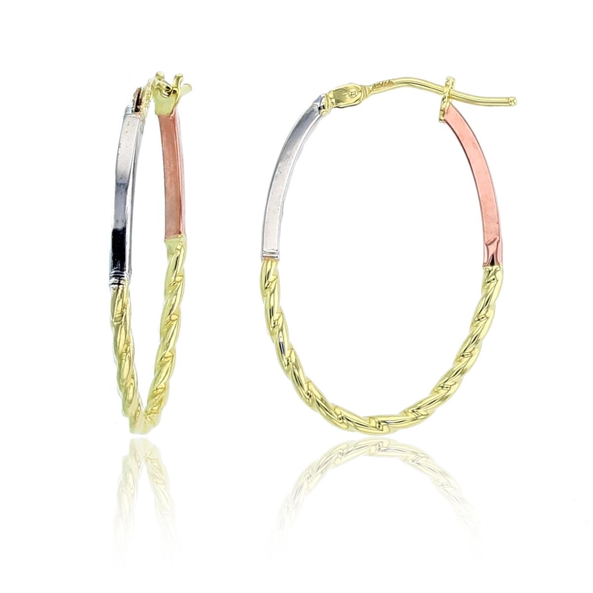 10K Tricolor Gold 27X1.5mm DC Oval Hoop Earrings