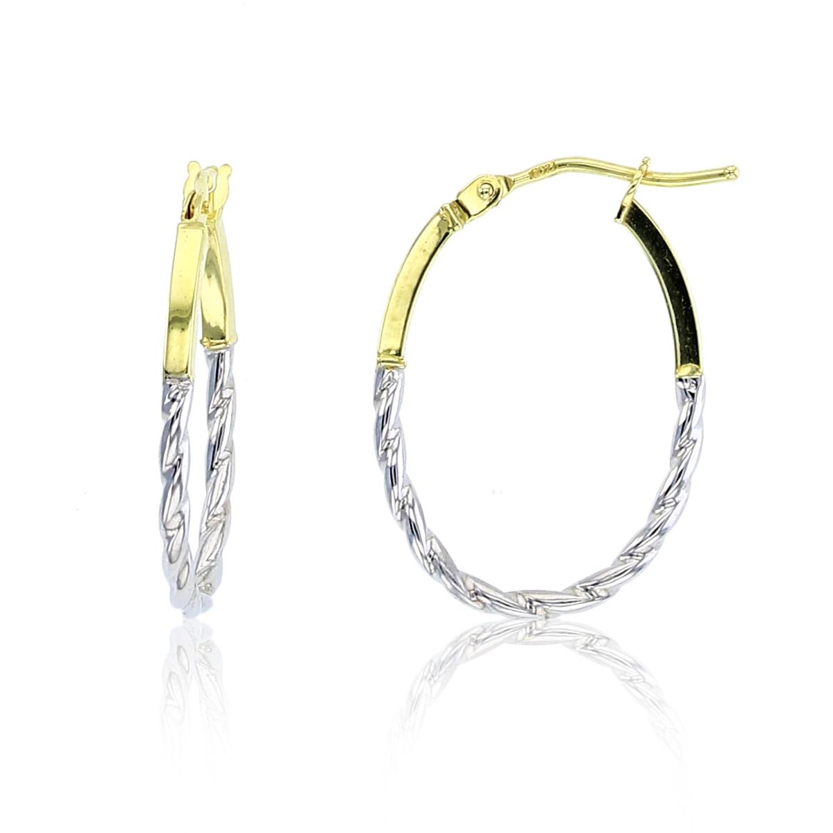 10K Two-Tone Gold 23X1.5mm DC Oval Hoop Earrings