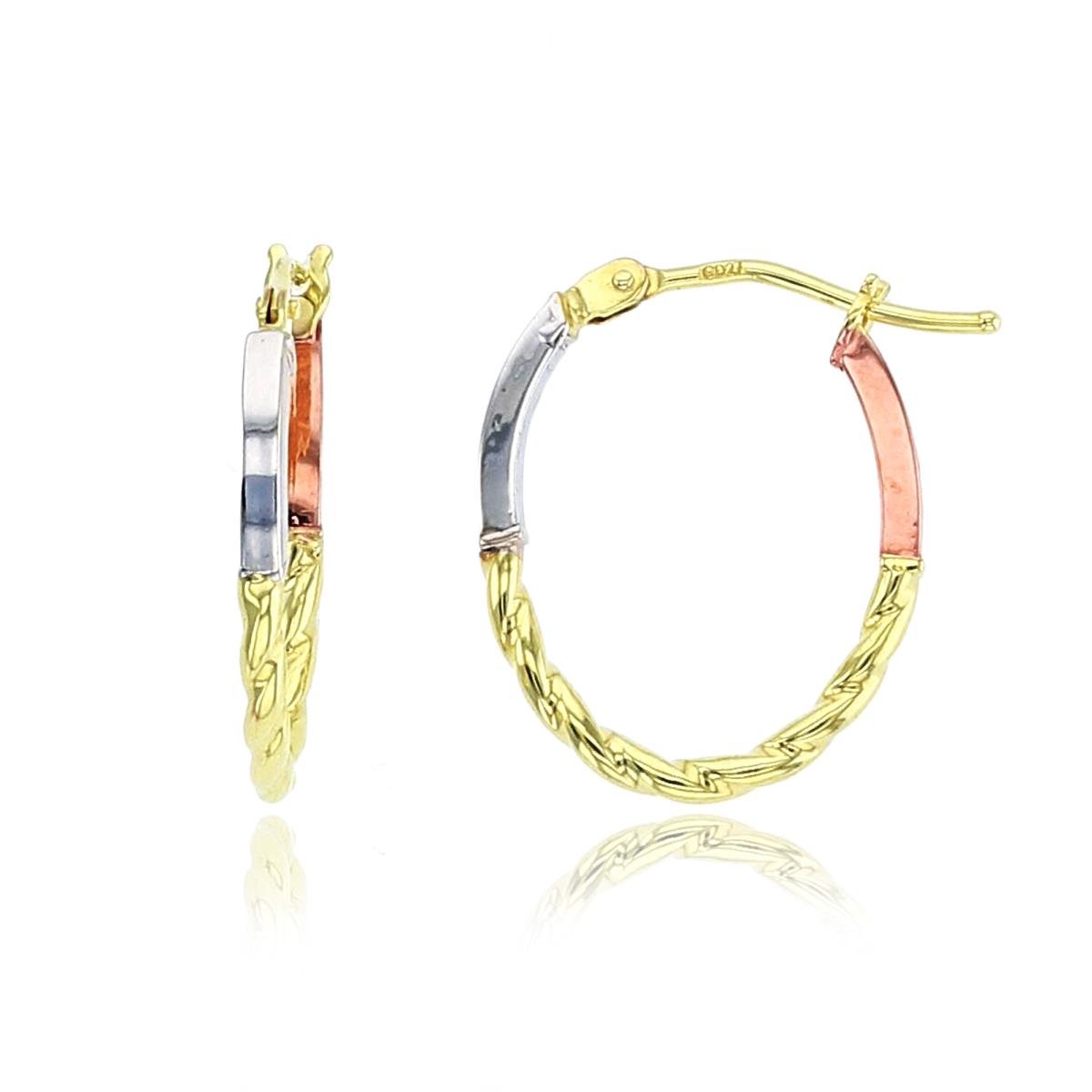 10K Tricolor Gold 18.5x1.3mm DC Oval Hoop Earrings