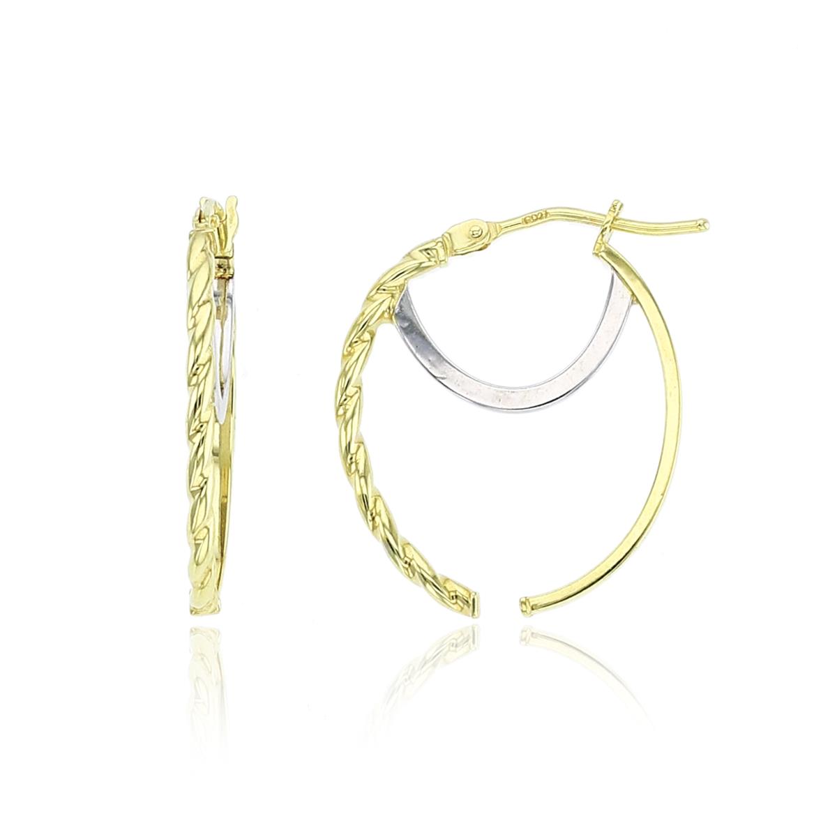 10KY Two-Tone Gold 22.5X1.3mm Open DC Twist Hoop Earrings