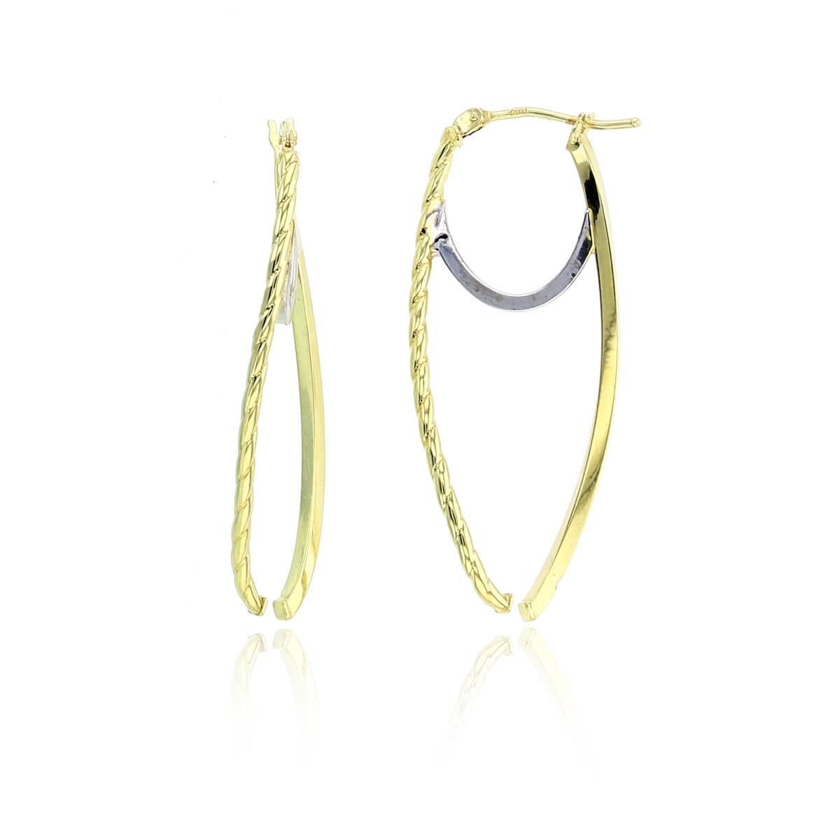 10KY Two-Tone Gold 39.5X1.3mm Open DC Twist Hoop Earrings