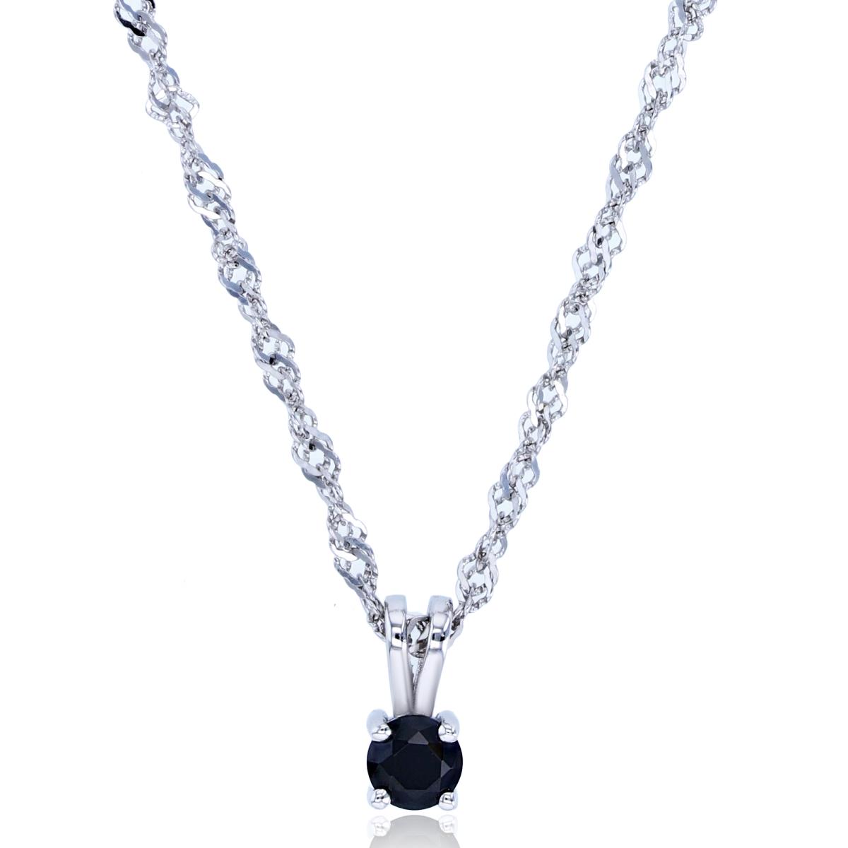 Sterling Silver Rhodium 4mm Round Black Spinel 18"+2" Singapore Necklace