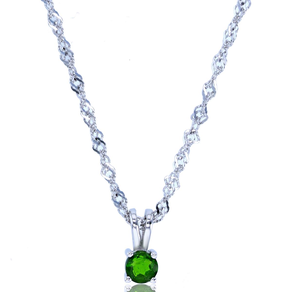 Sterling Silver Rhodium 4mm Round Chrome Diopside 18"+2" Singapore Necklace