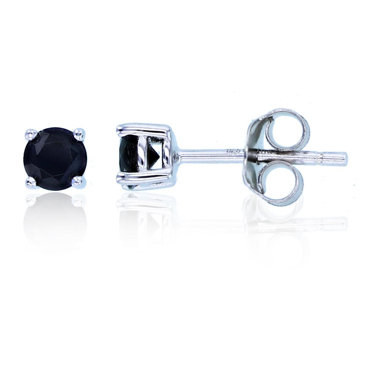 Sterling Silver Rhodium 4mm Round Black Spinel Stud Earring
