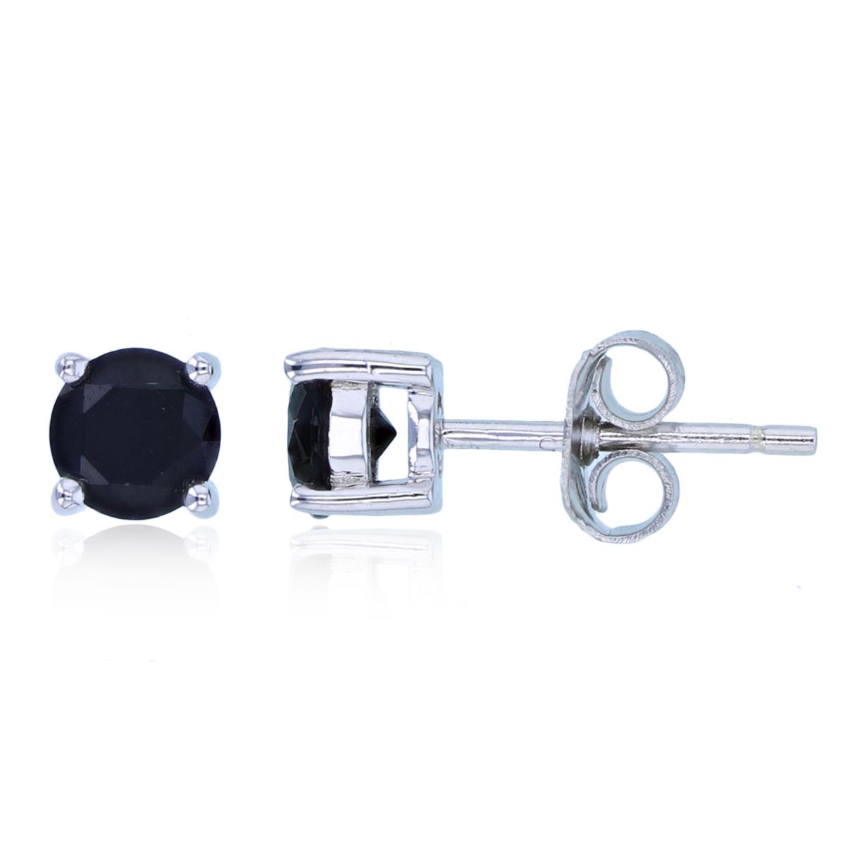 Sterling Silver Rhodium 5mm Round Black Spinel Stud Earring