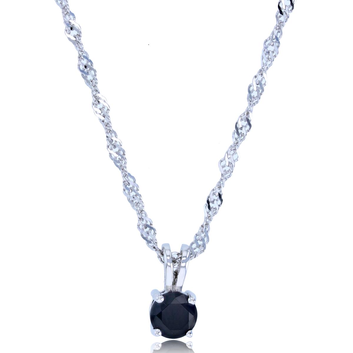 Sterling Silver Rhodium 5mm Round Black Spinel 18"+2" Singapore Necklace