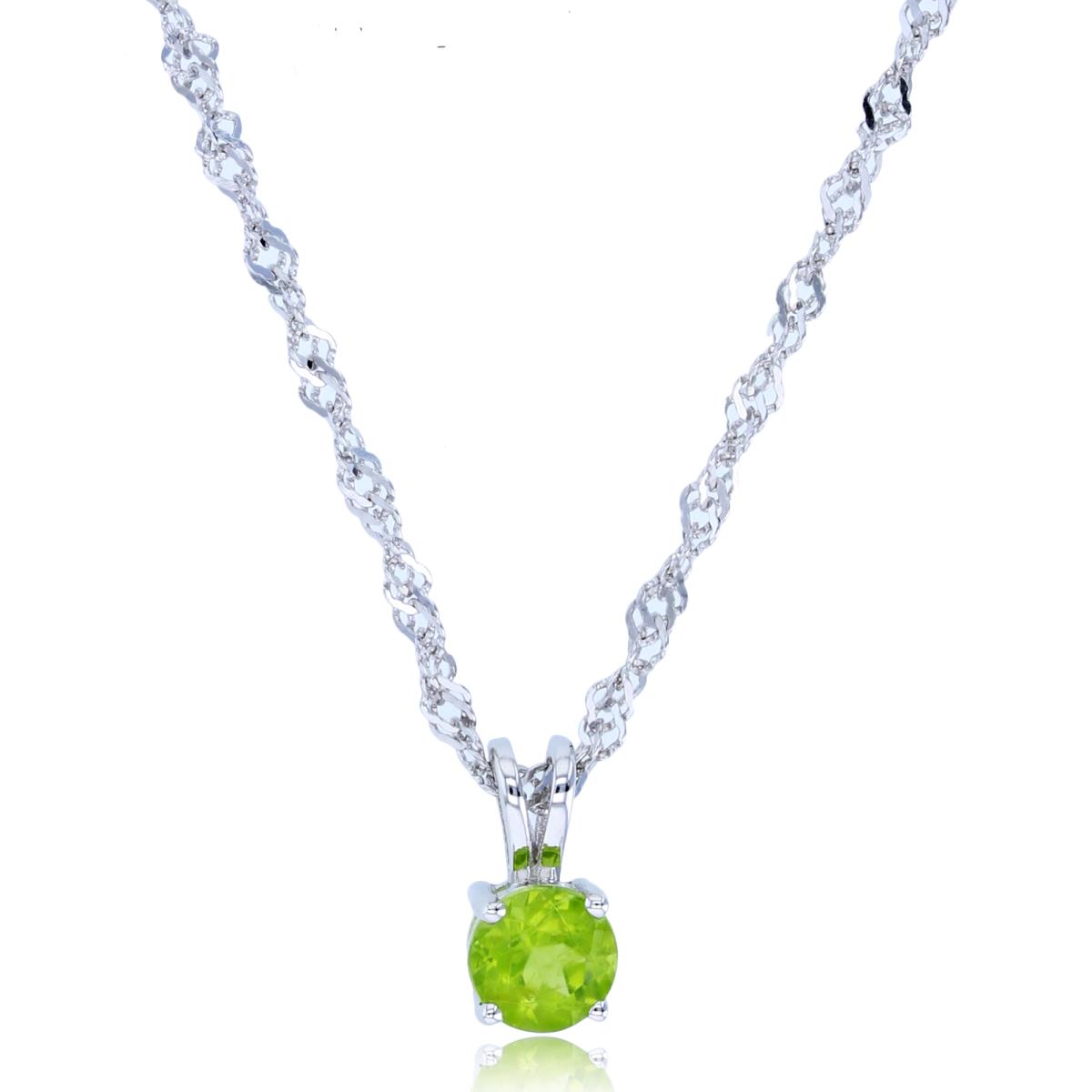 Sterling Silver Rhodium 5mm Round Peridot 18"+2" Singapore Necklace