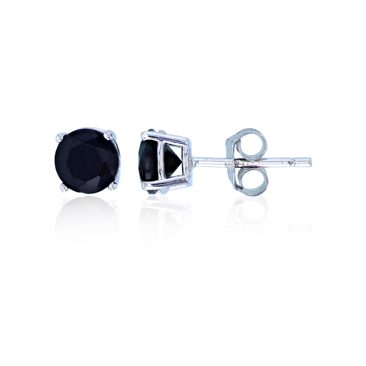 Sterling Silver Rhodium 6mm Round Black Spinel Stud Earring
