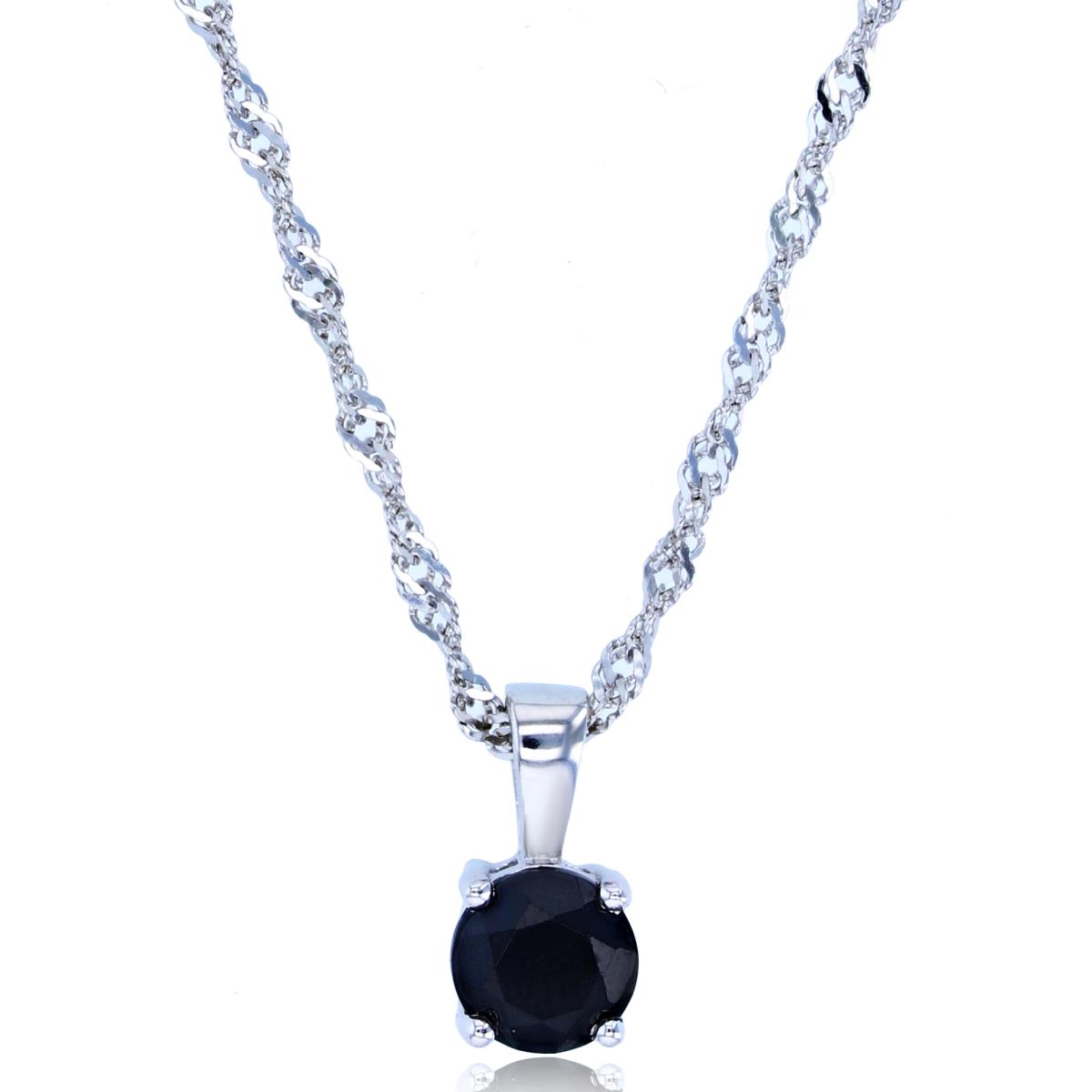 Sterling Silver Rhodium 6mm Round Black Spinel 18"+2" Singapore Necklace