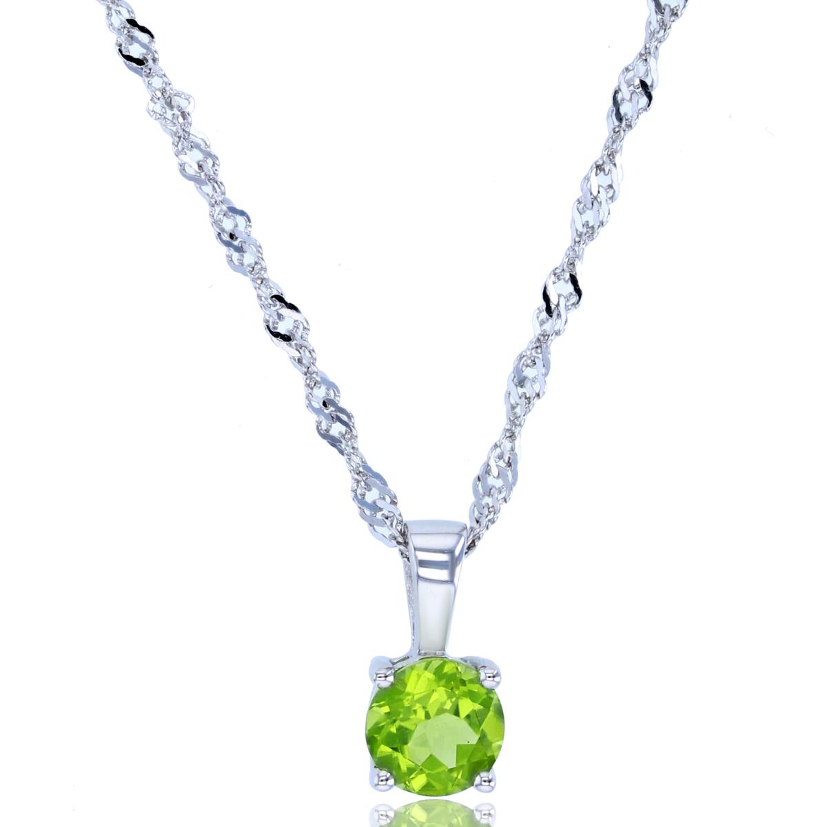 Sterling Silver Rhodium 6mm Round Peridot 18"+2" Singapore Necklace